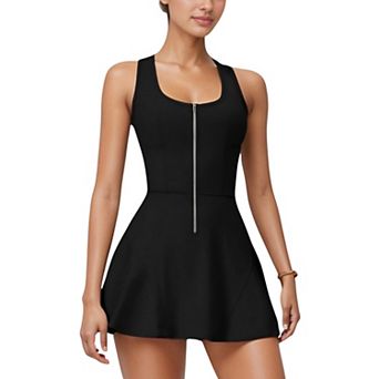 Women's Activewear Romper with Skirt Overlay and Built-In Shorts Design