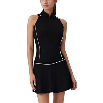 Women's Sleeveless Performance Polo Tank with Zip Neckline and Contrast Piping for Golf and Tennis