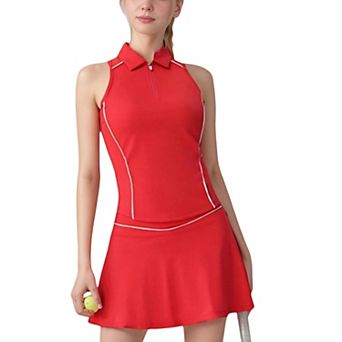 Women's Sleeveless Performance Polo Tank with Zip Neckline and Contrast Piping for Golf and Tennis