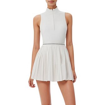 Women's Sleeveless Zip Front High Neck Tennis Dress with Pleated Skirt and Contrast Waist Trim