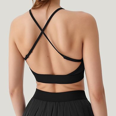 Women's Strappy Sports Bra with Scoop Neck and Wide Underband for Light to Medium Support