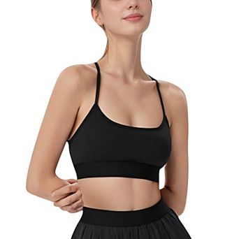 Women's Strappy Sports Bra with Scoop Neck and Wide Underband for Light to Medium Support