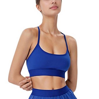 Women's Strappy Sports Bra with Scoop Neck and Wide Underband for Light to Medium Support