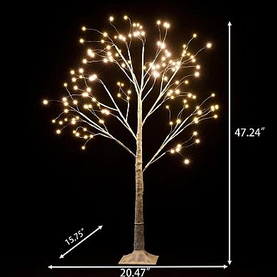 LuxenHome Pre-lit 47.24" White Birch Artificial Tree