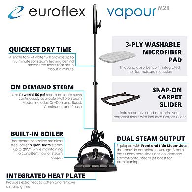 Euroflex Vapour 9-Piece Premium Steam Mop with Ultra Dry Steam Technology