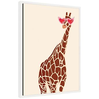 Sylvie Giraffe in Preppy Cute Heart Sunglasses Framed Canvas by Honey Island Studio