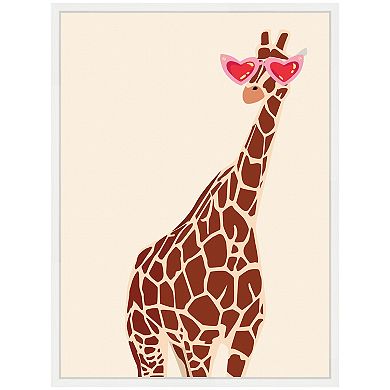 Sylvie Giraffe in Preppy Cute Heart Sunglasses Framed Canvas by Honey Island Studio