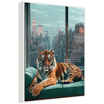 Sylvie Graceful Tiger in New York Framed Canvas by Michael Schauer