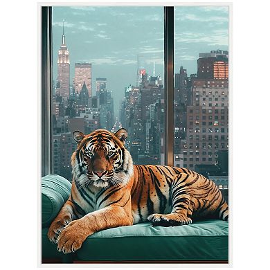 Sylvie Graceful Tiger in New York Framed Canvas by Michael Schauer