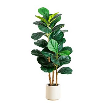 Nearly Natural 3-ft. Artificial Fiddle Leaf Tree in Decorative Planter
