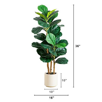 Nearly Natural 3-ft. Artificial Fiddle Leaf Tree in Decorative Planter