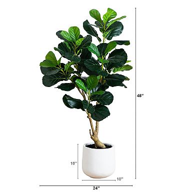 Nearly Natural 4-ft. Artificial Lush Fiddle Leaf Tree in Decorative Planter