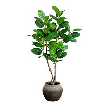 Nearly Natural 4-ft. Artificial Audrey Ficus Tree in Rustic Decorative Planter
