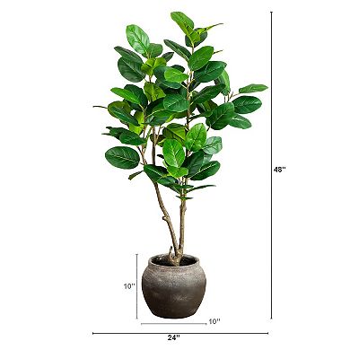 Nearly Natural 4-ft. Artificial Audrey Ficus Tree in Rustic Decorative Planter