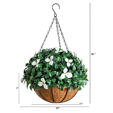 nearly natural 18-Inch UV Resistant Artificial Gardenia Hanging Basket