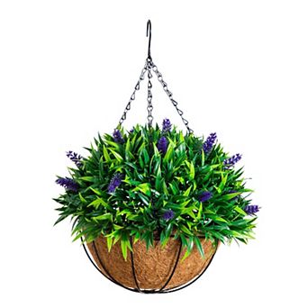 Nearly Natural 18-Inch UV Resistant Artificial Lavender Hanging Basket