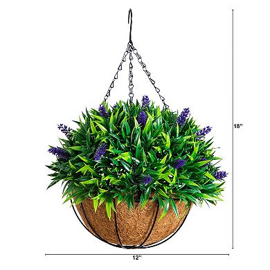 Nearly Natural 18-Inch UV Resistant Artificial Lavender Hanging Basket