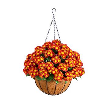 nearly natural 24-Inch UV Resistant Artificial Chrysanthemum Hanging Plant