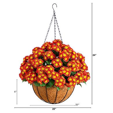nearly natural 24-Inch UV Resistant Artificial Chrysanthemum Hanging Plant