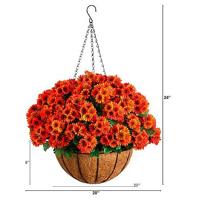 nearly natural 24-Inch UV Resistant Artificial Chrysanthemum Hanging Basket