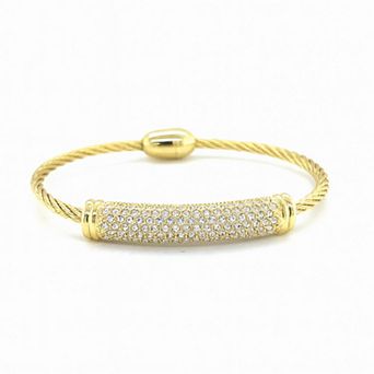Juvell 18k Gold-Plated Cubic Zirconia Pavé Cuff Bangle Bracelet