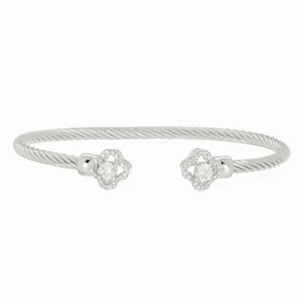 Juvell 18k White Gold Plated Cubic Zirconia Clover Cuff Bangle Bracelet