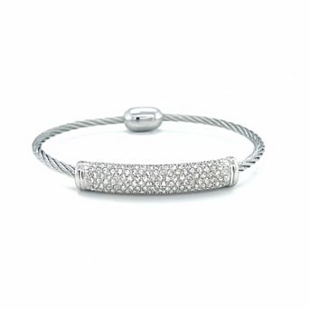 Juvell 18k White Gold-Plated Cubic Zirconia Pavé Cuff Bangle Bracelet