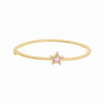 Juvell 18k Gold Plated Cubic Zirconia & Pink Topaz Star Bangle Bracelet