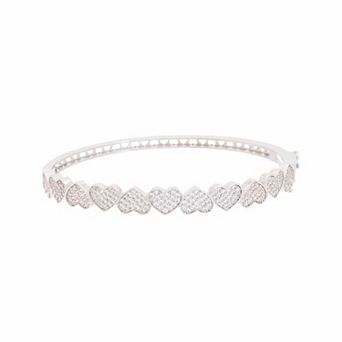 Juvell 18k White Gold Plated Cubic Zirconia Heart Design Bangle Bracelet