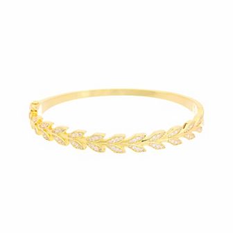 Juvell 18k Gold Plated Cubic Zirconia Leaf Cuff Bangle Bracelet