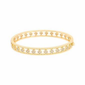 Juvell 18k Gold Plated Cubic Zirconia Clovers Cuff Bangle Bracelet
