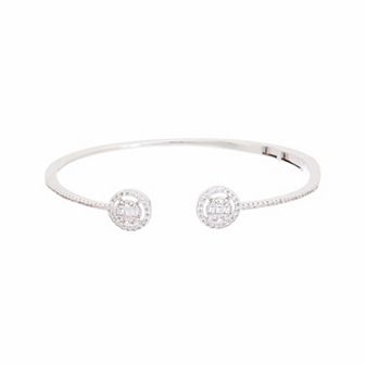 Juvell 18k White Gold-Plated Cubic Zirconia Open Cuff Bangle Bracelet