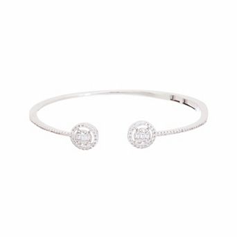 Juvell 18k White Gold-Plated Cubic Zirconia Open Cuff Bangle Bracelet
