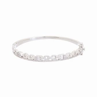 Juvell 18k White Gold-Plated Cubic Zirconia Cuff Bangle Bracelet