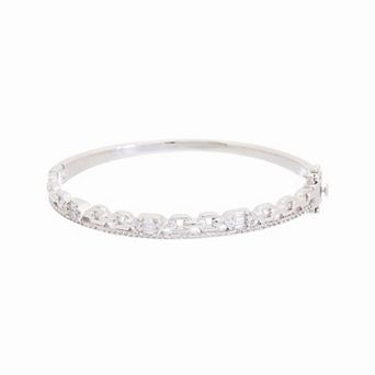 Juvell 18k White Gold-Plated Cubic Zirconia Cuff Bangle Bracelet