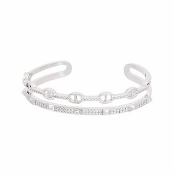 Juvell 18k White Gold Plated Cubic Zirconia Cuff Bangle Bracelet