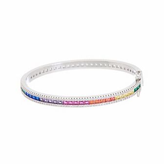 Juvell 18k White Gold Plated Multi Color Cubic Zirconia Cuff Bangle Bracelet