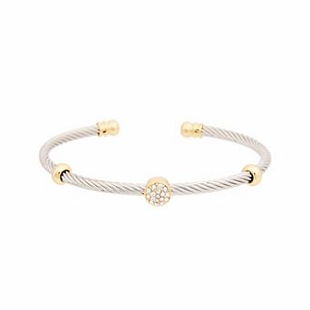 Juvell Two-Tone Cubic Zirconia Cuff Bangle Bracelet