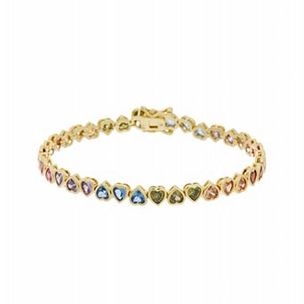 Juvell 18k Gold Plated Multi Color Topaz Heart Gemstones Bangle Bracelet
