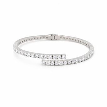 Juvell 18k White Gold Plated Cubic Zirconia Overlap Cuff Bangle Bracelet