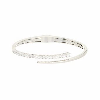 Juvell 18k White Gold Plated Cubic Zirconia Snake Overlap Cuff Bangle Bracelet