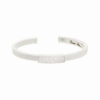 Juvell 18k White Gold Plated Cubic Zirconia Rectangle Cuff Bangle Bracelet