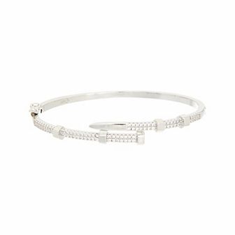 Juvell 18k White Gold Plated Cubic Zirconia Nail Overlap Cuff Bangle Bracelet