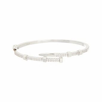 Juvell 18k White Gold Plated Cubic Zirconia Nail Overlap Cuff Bangle Bracelet