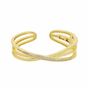 Juvell 18k Gold Plated Cubic Zirconia Twist Cuff Bangle Bracelet