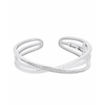 Juvell 18k White Gold Plated Cubic Zirconia Twist Cuff Bangle Bracelet