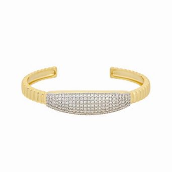 Juvell 18k Gold Plated Cubic Zirconia Puff Rectangle Cuff Bangle Bracelet
