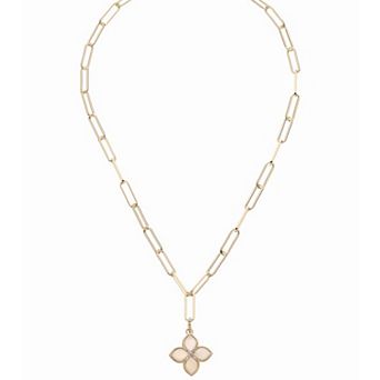 Juvell 18k Gold Plated Cubic Zirconia & Mother of Pearl Clover Pendant Necklace