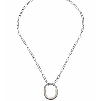 Juvell 18k White Gold Plated Cubic Zirconia Link Chain Rounded Rectangle Pendant Necklace