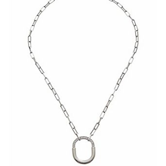 Juvell 18k White Gold Plated Cubic Zirconia Link Chain Rounded Rectangle Pendant Necklace